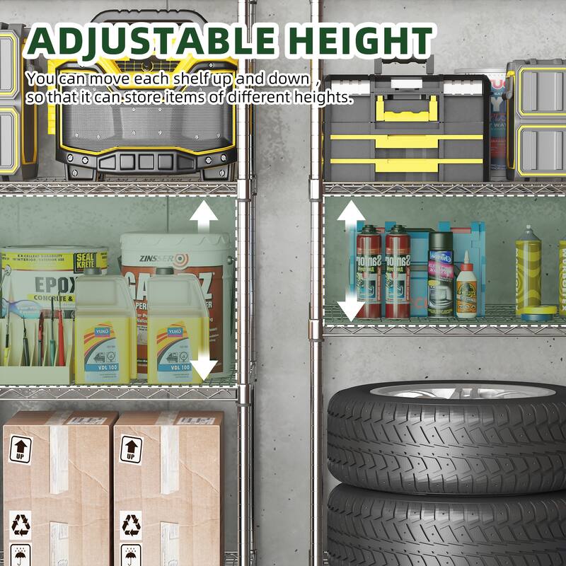 5 Tier Heavy Duty Adjustable Kitchen Shelving Unit, Wire Storage Shelves with Wheels, Pantry Organizer Rack Rolling Metal Shelf