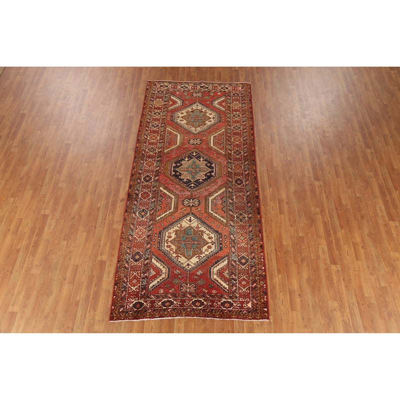 Hand Knotted Oriental 100% Wool Carpet Traditional Geometric Oranges & Rust Bakhtiari Area Rug - 10' 7'' X 4' 6''