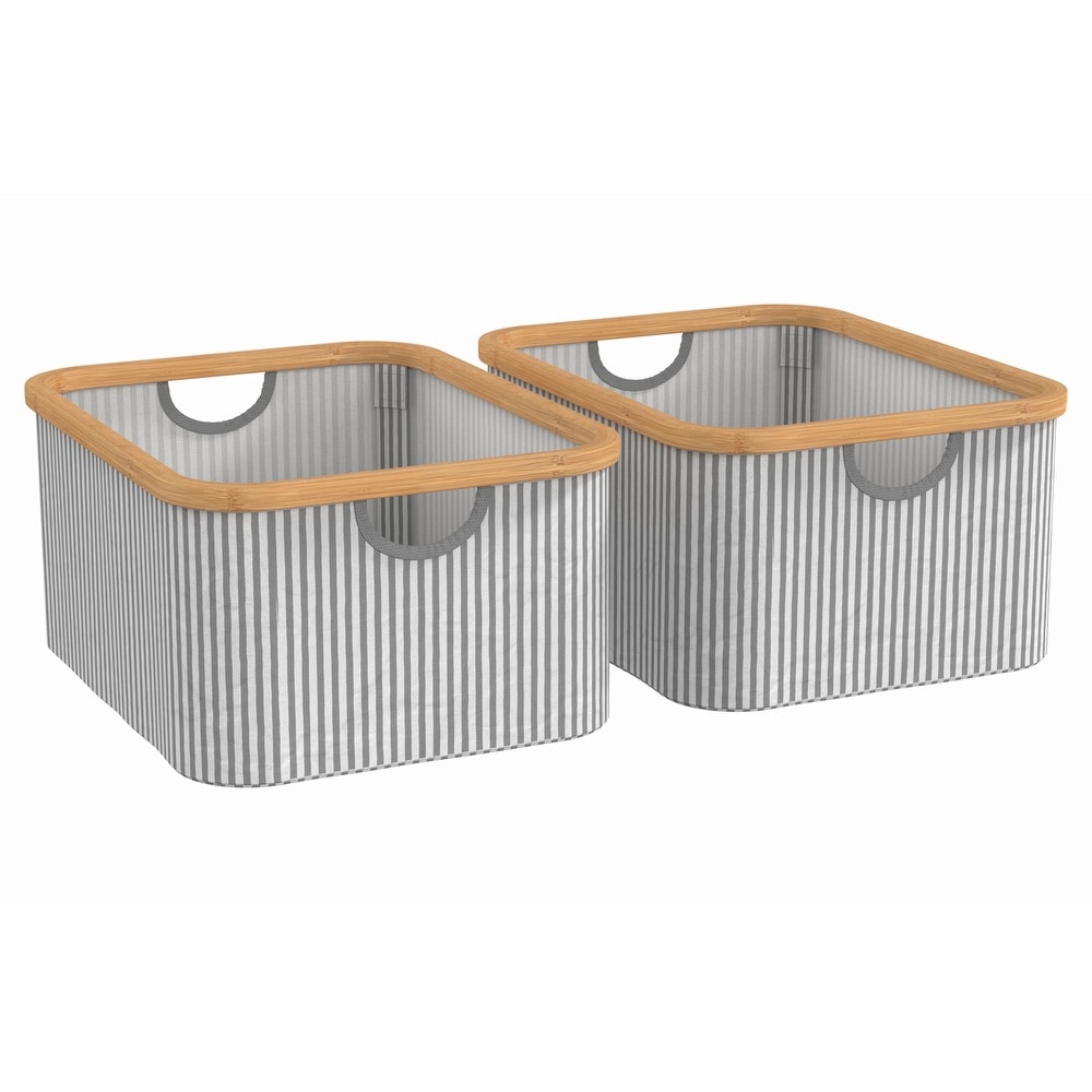 2-Pack White Storage Bin with Bamboo Lid