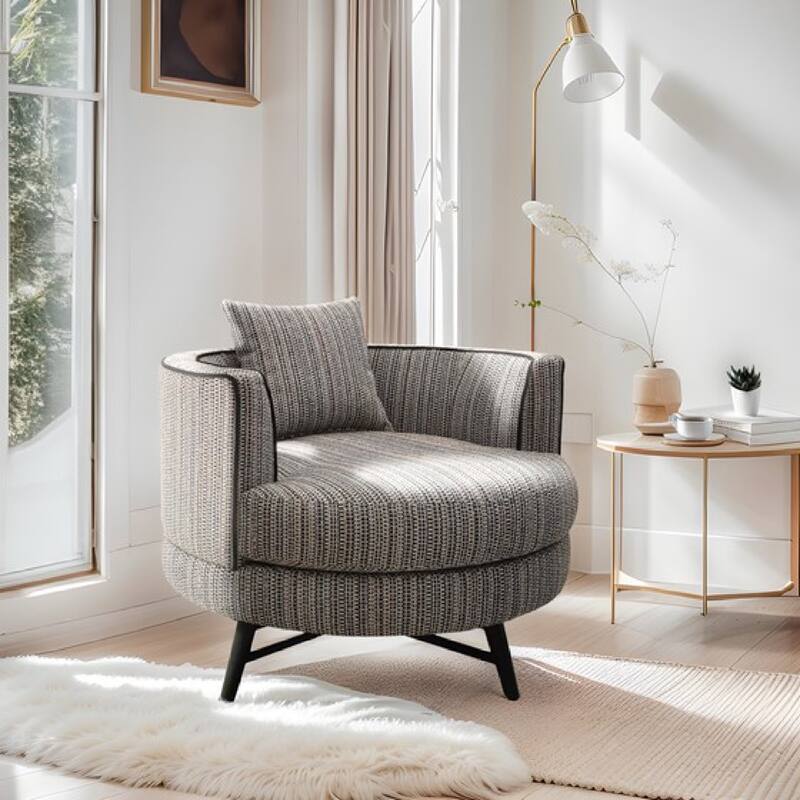 Roomfitters 360 Degree Modern Swivel Barrel Chair, Upholstered Round Lounge Seating with Lumbar Pillow, Multi