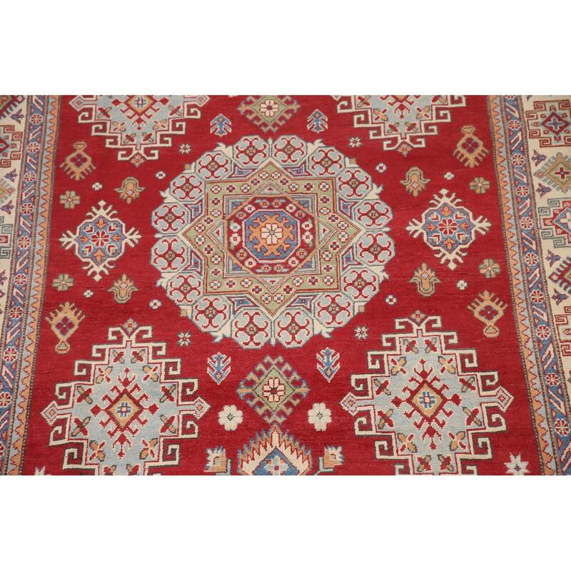 Hand Knotted Oriental 100% Wool Carpet Traditional Geometric Red Kazak Area Rug - 10' 5'' X 6' 3''