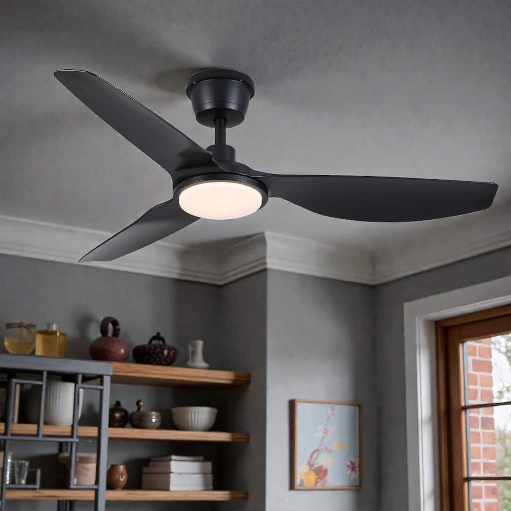 52 Inch Outdoor Waterproof Black Ceiling Fan with Light, IP66 Rated, Quiet Reversible DC Motor, 6 Speeds