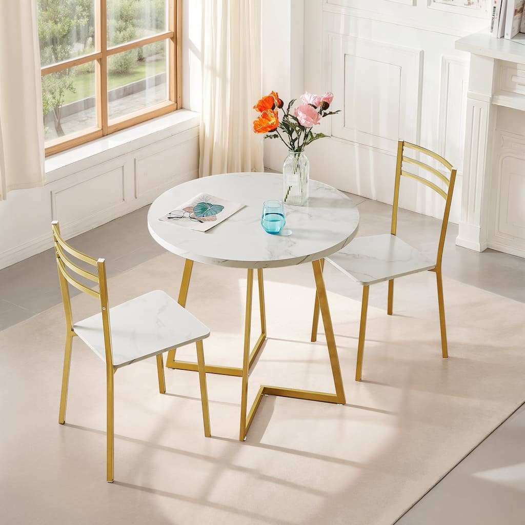 VECELO 3-Pieces Round Dining Sets for Small Spaces Butterfly Leg Table Dining Table Set of 3