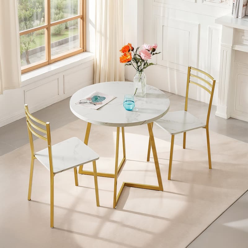 VECELO 3-Pieces Round Dining Sets for Small Spaces Butterfly Leg Table Dining Table Set of 3