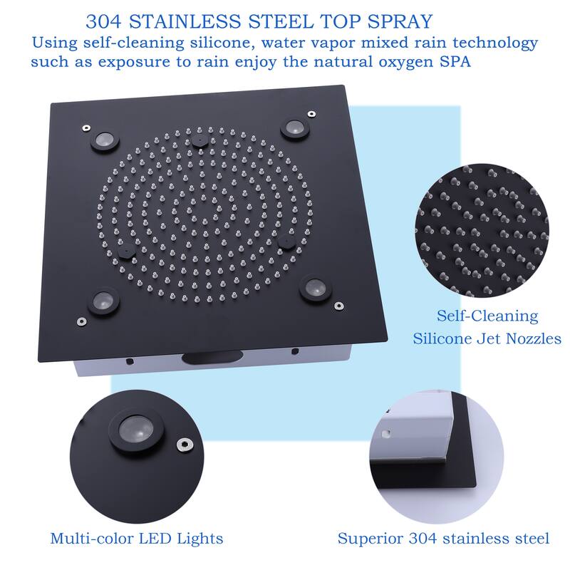 Luxury Ceiling Mounted 9-color LED 4-Way Complete Rain and Spray Shower System with 6 Body Jets and Showerhead