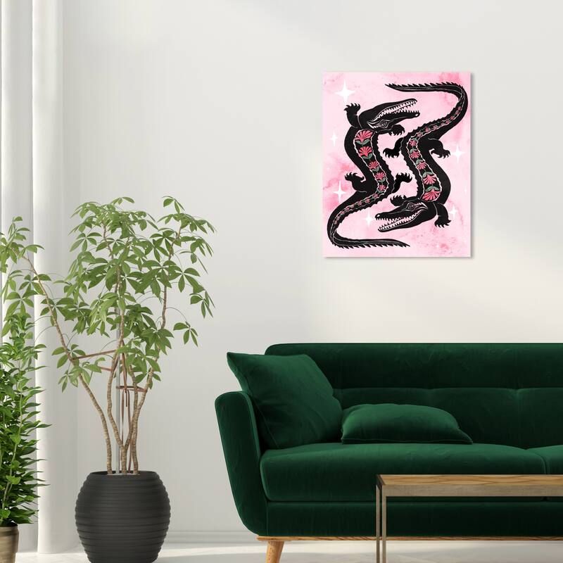 Wynwood Studio Canvas Animals Crossing Floral Gators Black and Modern & Contemporary Wall Art Canvas Print - 24 x 20