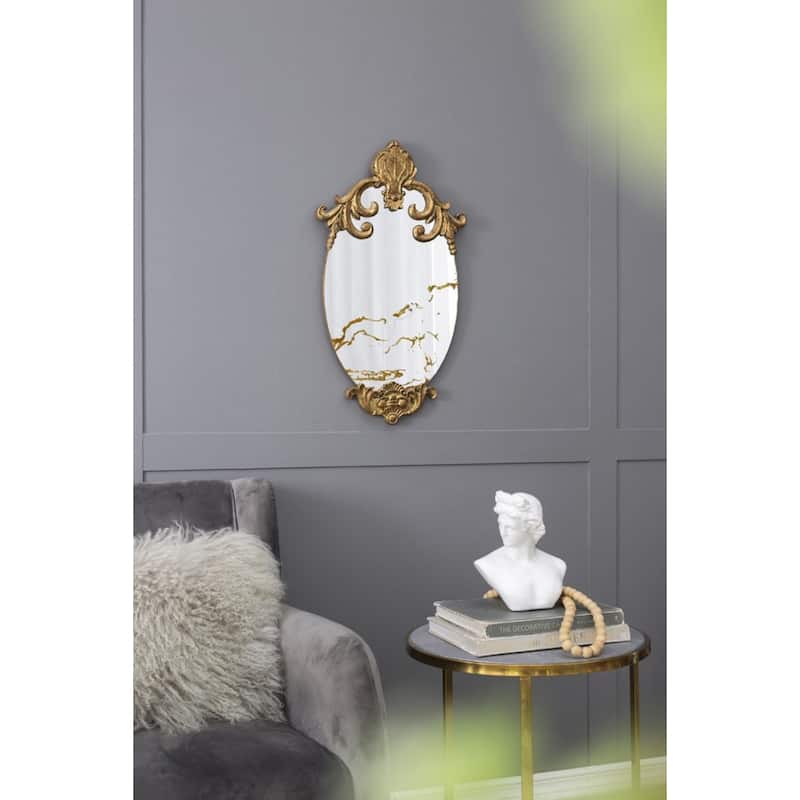Antique Oval Wall Mirror with Ornate Design - 26" - Gold