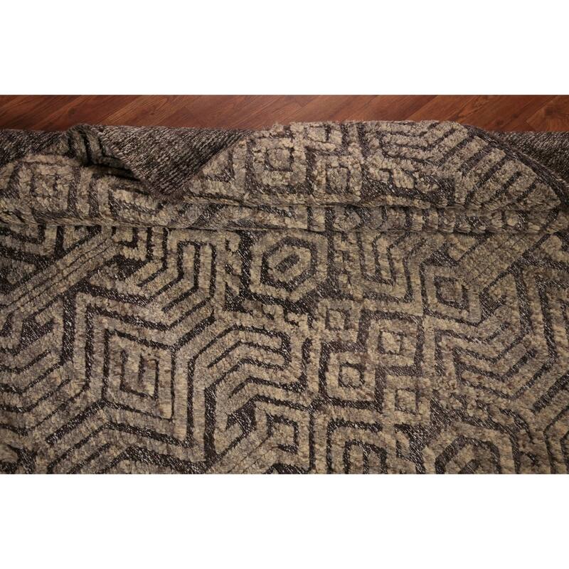 All-Over Trellis Moroccan Oriental Area Rug Handmade Brown Wool Carpet - 5'2" x 8'2"