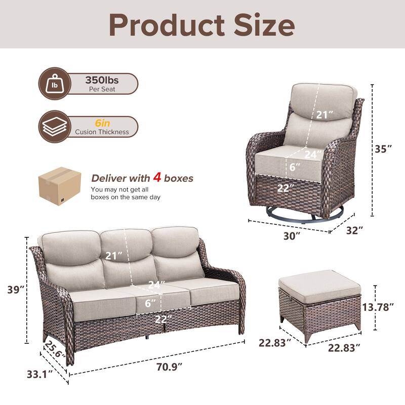 Gymojoy 7-Piece Patio Furniture Set with Swivel Glider Chairs, 6-Inch Ultra-Plush Cushions & Water-Resistant Olefin Fabric