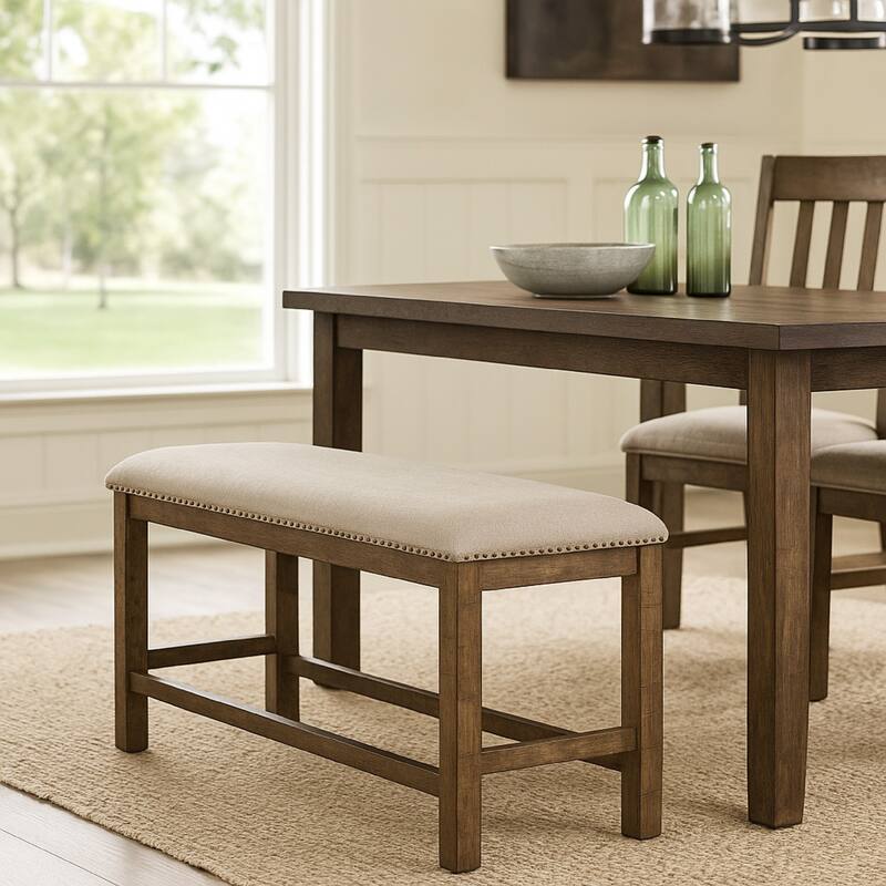 Chip Counter Height Bench, Nailhead Trim and Footrest, Nutmeg Wood