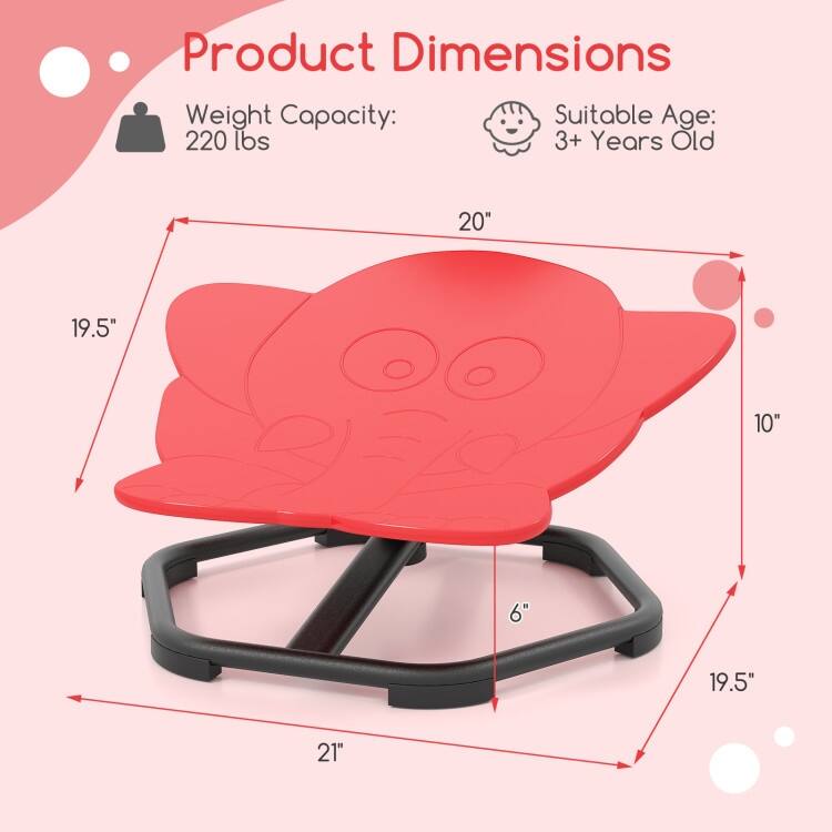 PP Spinning Sensory Swivel Chair with Metal Base and Elephant Design for Kids - 21" L x 19.5" W x 10" H