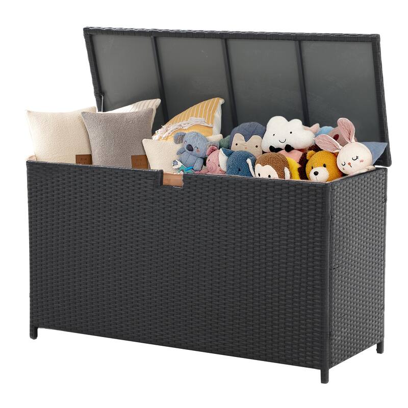 120 Gallon Outdoor Wicker Cushion Storage Storage Box, Garden Deck Bin with Aluminum Frame - 51.2” (L) x 20.5” (W) x 29” (H)