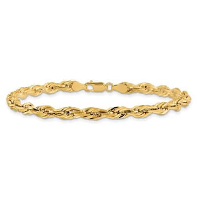 Curata 14k Yellow Gold 4.75mm Hollow Rope Chain Bracelet Options: 7" 8"