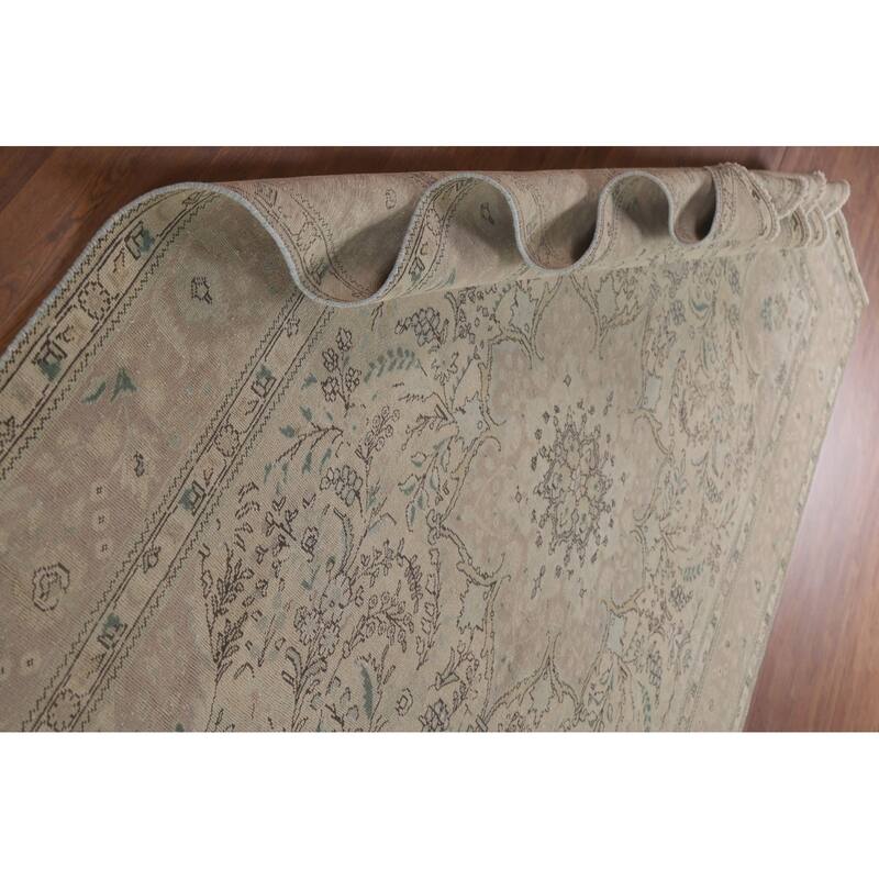 Hand Knotted Oriental 100% Wool Carpet Traditional Floral Beige & Ivories Tabriz Area Rug - 12' 11'' X 9' 6''