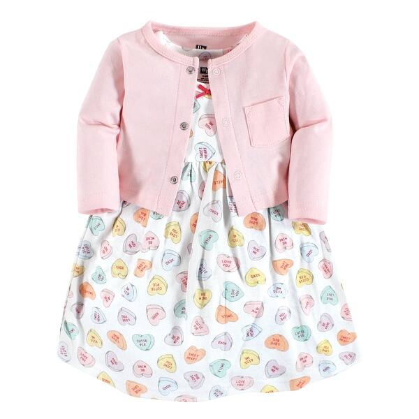 slide 1 of 1, Hudson Baby Infant and Baby Girl Cotton Dress and Cardigan Set, Be Mine Valentine 0-3 Months - Be Mine Valentine