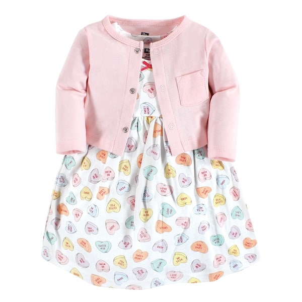 slide 1 of 1, Hudson Baby Toddler Girl Cotton Dress and Cardigan Set, Be Mine Valentine 2T - Be Mine Valentine