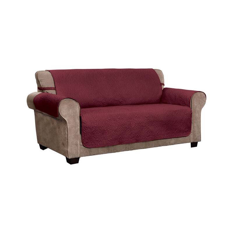 Belmont Leaf Secure Fit Sofa Furniture Cover Slipcover - Wine