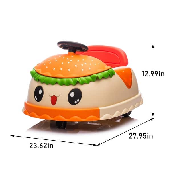 12V Kids Ride-On Hamburger Car with 360° Rotation, Bluetooth Music, One-Button Start, Power Display - Battery Powered Vehicle