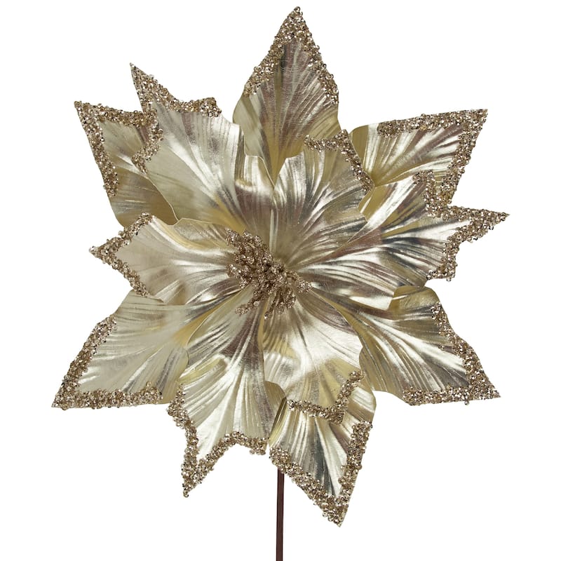 24" Metallic Champagne Gold Glittered Poinsettia Christmas Pick - 24
