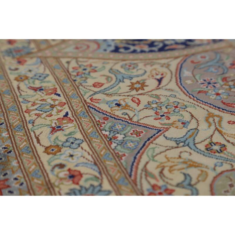 Hand Knotted Oriental 100% Silk Carpet Traditional Floral Yellow & Gold Qum Area Rug - 10' 2'' X 6' 5''
