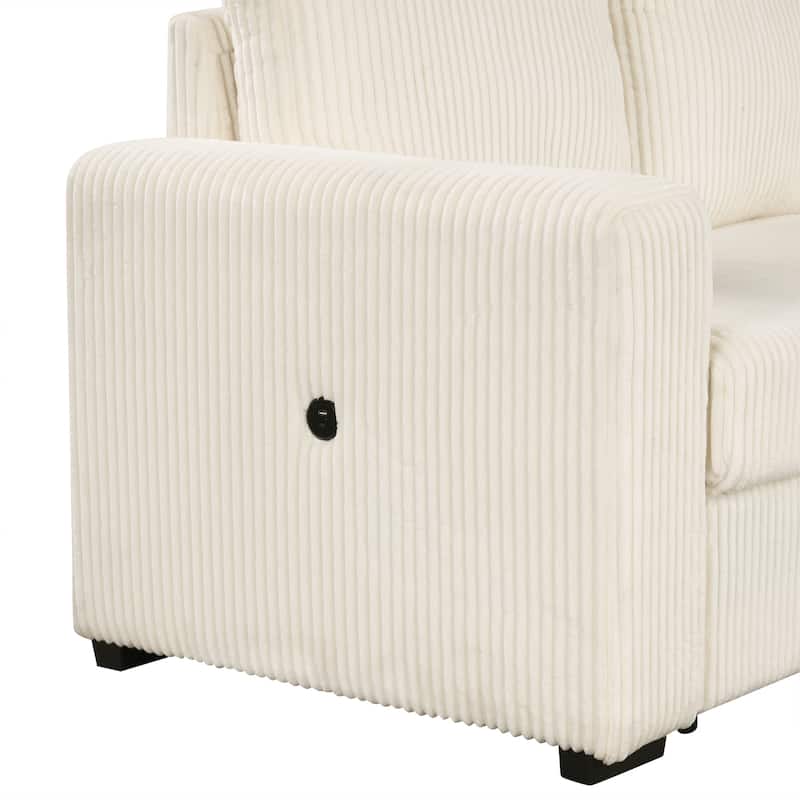 115.6" Corduroy U-Shaped Sectional Sofa with Pull-out Bed, Storage & USB Ports