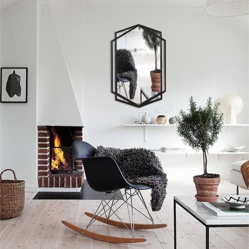 Black Metal Hexagon Frame Wall Accent Mirror, Bathroom Wall Mirror - 31.75" H x 22" W x 1.25" D