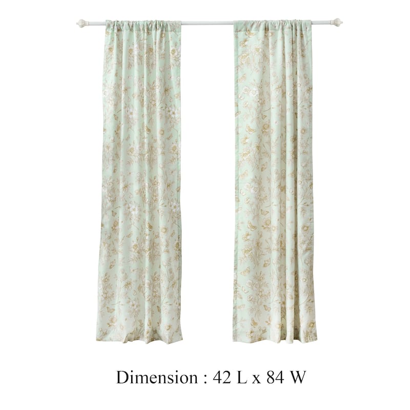 Vola 2 Panel Curtain Set, Light Mint Green Microfiber, Floral Pattern