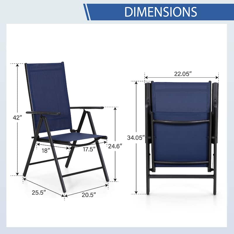 Outdoor 5/7-Piece Patio Dining Set, 7-positon Reclining Folding Sling Chair & E-Coating Metal Steel Table