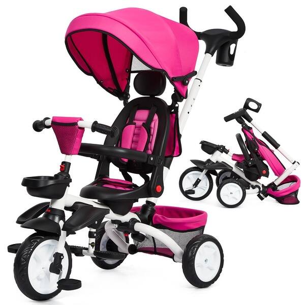 Baby Tricycle, 7 in 1 Folding Toddler Bike w/Removable Adjustable Push  Handle - Bed Bath & Beyond - 39189110