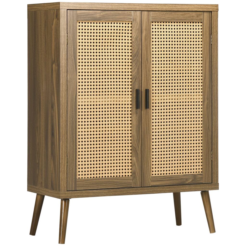 Sideboard Buffet Cabinet with Rattan Doors, Brown