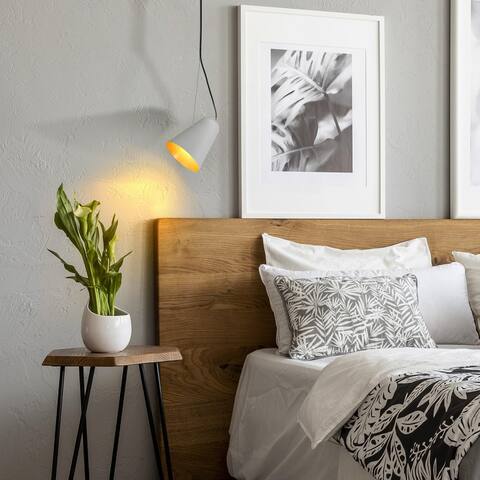 Patiy Modern White Gold Pendant Lights 1-light Cone Brass Metal for Kitchen Island - White Gold - D 7'' x H 67''