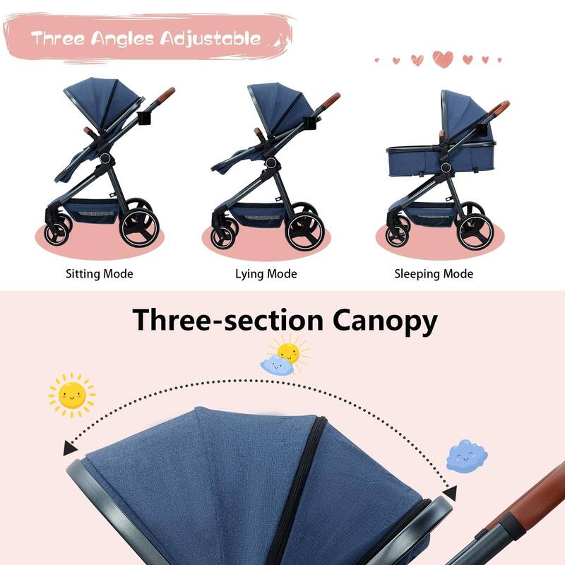 Convertible Baby Stroller, 3 in 1 Reversible Bassinet Stroller for Newborn