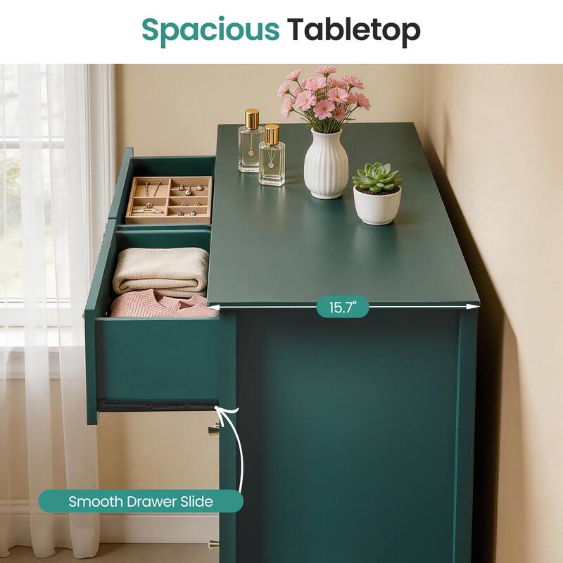 6 Drawer Dresser Fluted Modern with 5 Colors Available | High Weight Capacity Wood Dresser for Bedroom