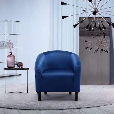 PU Leather Accent Chair Modern Barrel Chair Navy Blue - 27" x 39"