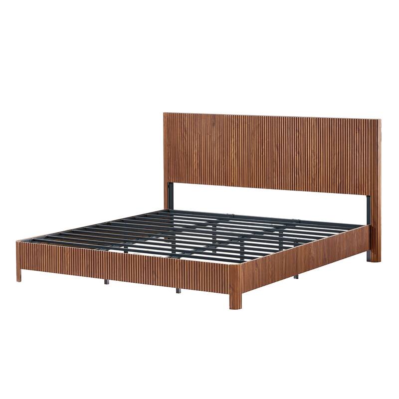 Wooden Corrugated Bed Frame Contemporary Rustic Platform Bed with 44.5" High Headboard/Metal Tubes Support/No Box Spring Needed