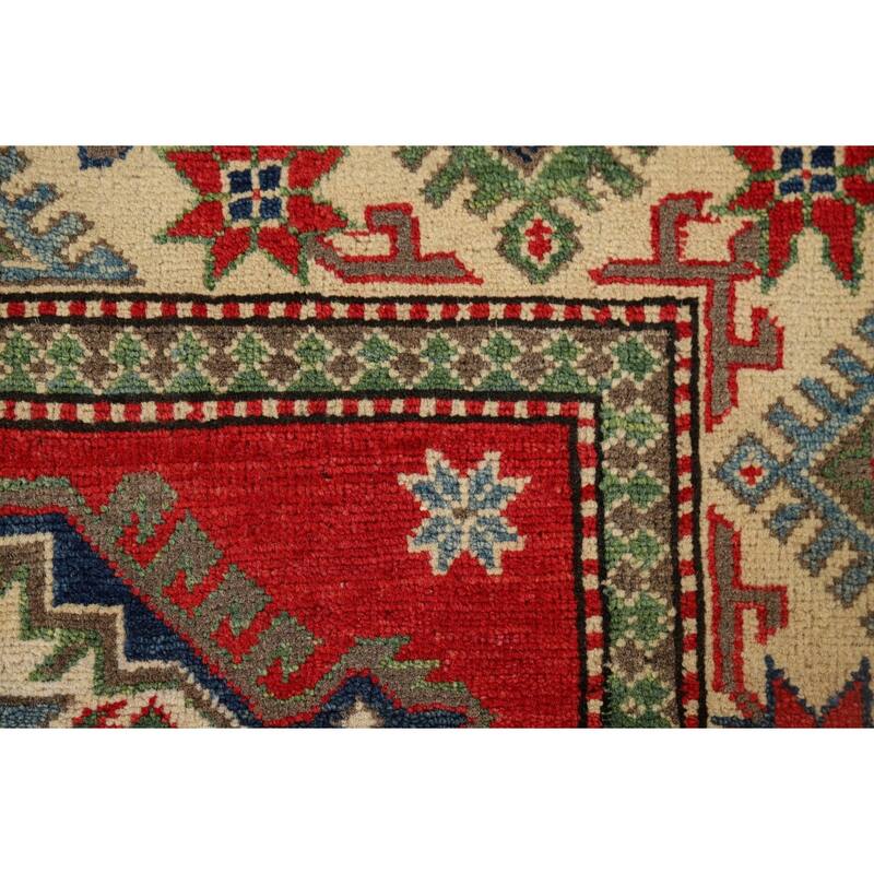 Kazak Accent Rug Handmade Traditional Red Wool Carpet - 3'3" x 5'6"