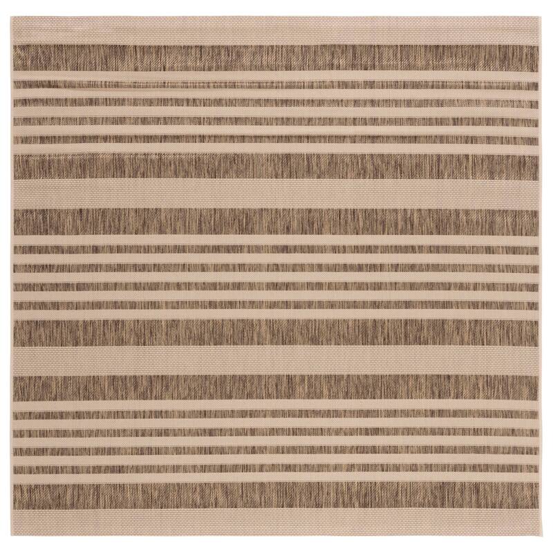 SAFAVIEH Courtyard Orsi Indoor/ Outdoor Waterproof Area Rug - 6'7" Square - Brown/Bone