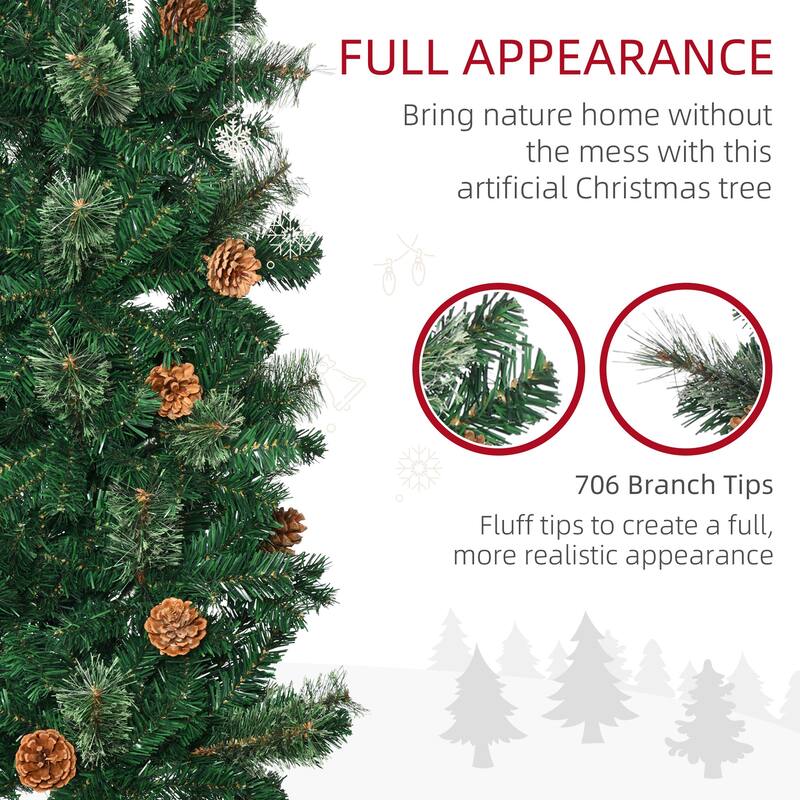 7.5FT Slim Pencil Artificial Christmas Tree with Metal Base