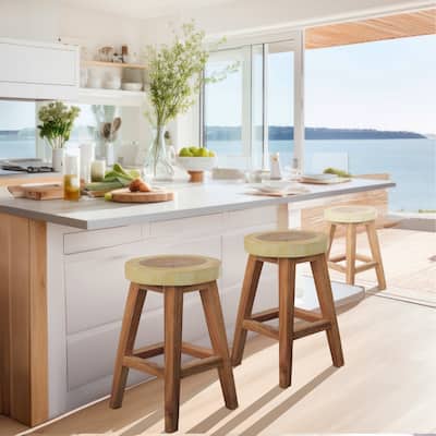 Chic Teak Suar Live Edge Round Counter Stool, 24 inch