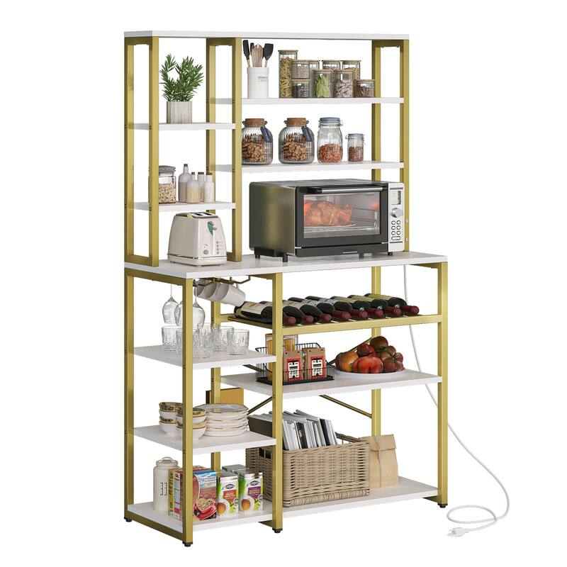 Moasis 40" Kitchen Microwave Stand Bakers Rack, Coffee Bar Station Wine Storage Utility Shelves - White