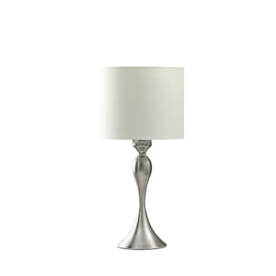 25" Modern Metal Table Lamp with White Drum Shade and Candlestick Design Base Shape In-Line Switch - 24.5"H x 12"W x 12"D