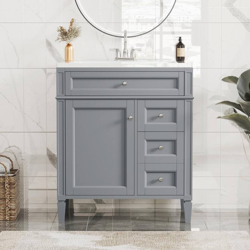 Freestanding Bathroom Vanities, Multipurpose Bathroom Storage Cabinet, Bathroom Vanity with Top Sink & 1 Tip-Out Drawer