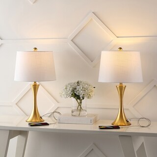 Makena 22.75" Modern Glam Iron Hourglass LED Table Lamp with USB Charging Port, (Set of 2) by JONATHAN Y