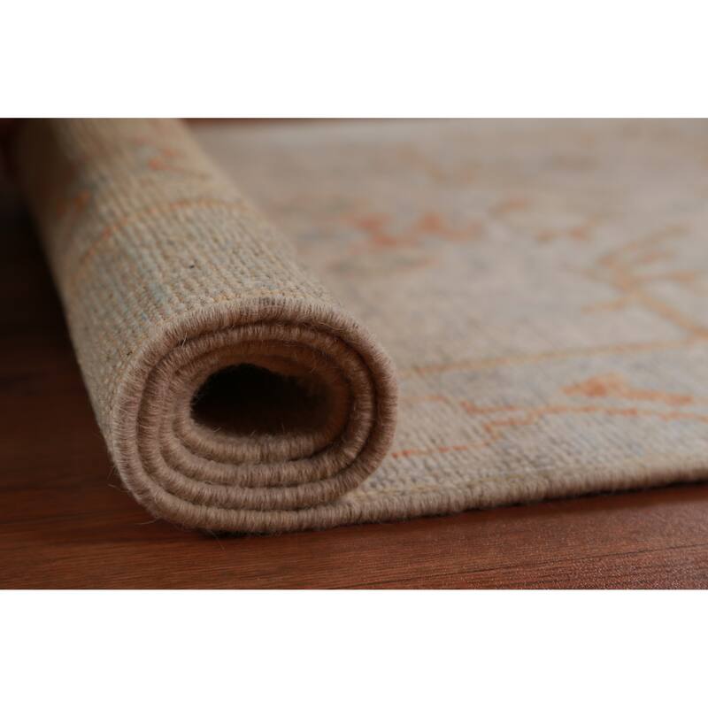 Hand Knotted Oriental 100% Wool Carpet Transitional Geometric Beige & Ivories Oushak Runner Rug - 8' 2'' X 2' 8''