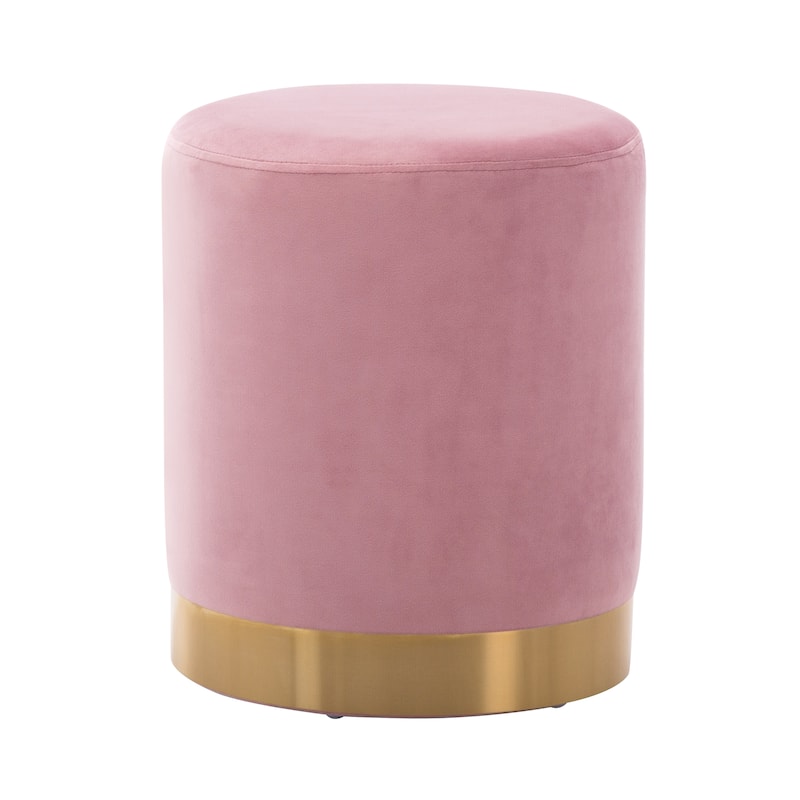 Small Round Velvet Ottoman Upholstered Foot Stool - Pink
