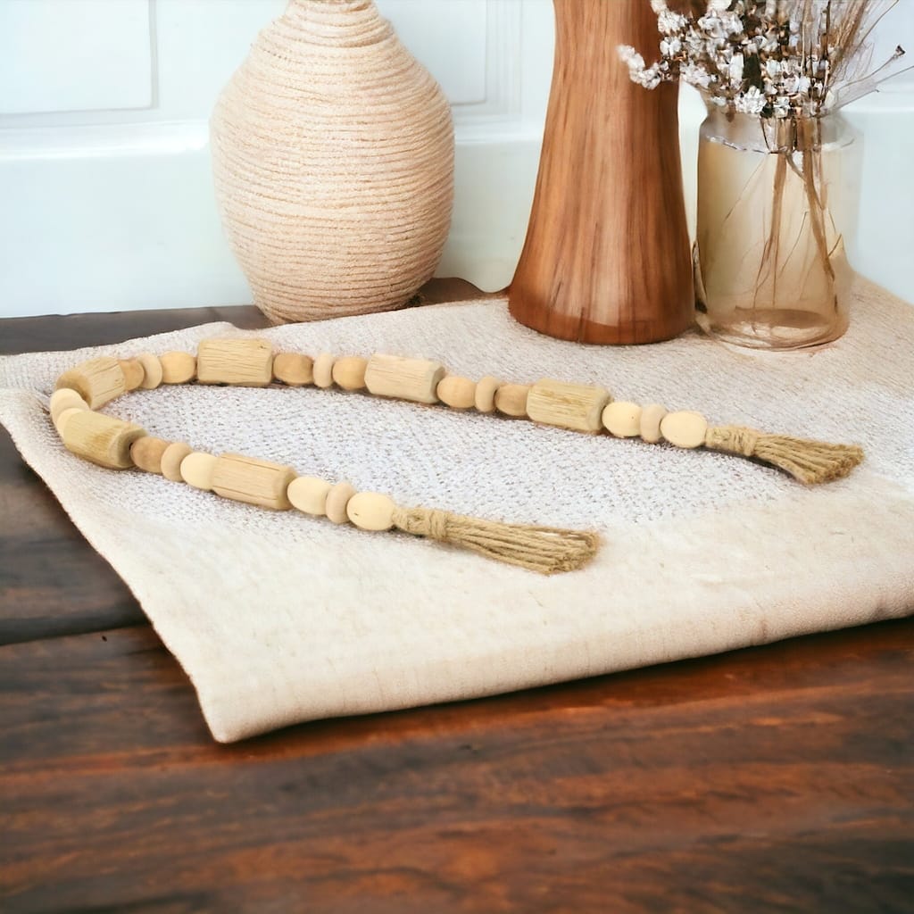 Wistan Hanging 4 Wood Bead Design Tassel Decor