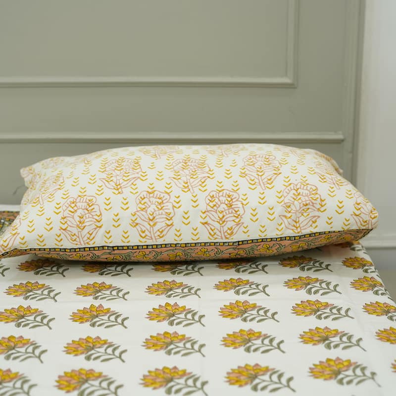 Fabdivine Cotton Hand Block Floral Flat Sheet Bed Room Home Décor Accent Gift