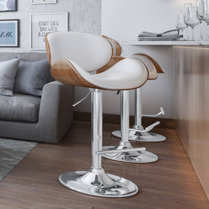 WYNDENHALL Avondale Mid Century Modern Bentwood Adjustable Swivel Bar Stool - 20.9 W x 20.5 D x 45.3 H - White