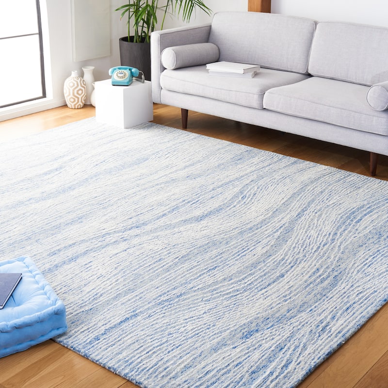 SAFAVIEH Handmade Metro Annarosa Modern Abstract Wool Rug - 8' x 10' - Blue/Ivory - Rectangle