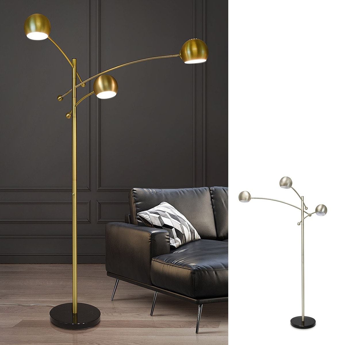 HOMEGLAM Spheres 85"H 3 light Swivel Arm Floor Lamp
